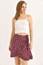 Floral double breasted ruffled woven viscose mini skirt burgundy