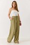 Women's loose fit striped linen trousers - green - 2