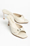 Women's Beige Belt Buckle Detailed Thin Heeled Sandals - 2