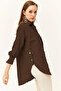 Women's Bitter Brown Oversize Woven Shirt with Button Detail on the Sides Gml-19001004 - 2