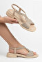 Melon Women's Stoned Wavy Strapped Elastic Ankle Detailed Low Heeled Daily Sandals - 4