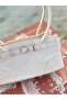 Cream Straw Women's Hand and Shoulder Bag with Front Belt Detail - 5