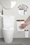 Sapphire Adhesive Wooden Detailed Wc Brush Holder and Trash Can Set White 2-Piece Bathroom Set - 3