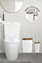 Sapphire Adhesive Wooden Detailed Wc Brush Holder and Trash Can Set White 2-Piece Bathroom Set - 2