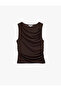 Skinny Fit Crew Neck Draped Sleeveless Tulle Blouse - 6