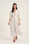 Women's V-Neck Elastic Waist Balloon Sleeve Lined Long Dress Ru-3075 - 5