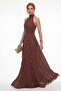Women's Brown Halter Neck Chiffon Long Evening Dress