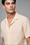 Regular Fit Polo Collar Linen Blend Short Sleeve Sand Beige Shirt I0292Ax26Hs - 6