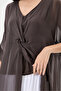 Brown Italian Special Design Front Slit Bat Sleeve Lined Silk Tunic Blouse 38 - 44 Size - 5