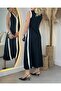 Women's Strappy V-Neck Double Color Striped Front Slit Summer Casual Long Viscose Dress - 7