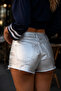 - Silver Gray Foil Coated Gabardine Regular Waist Women's Mini Denim Shorts E7018 - 7