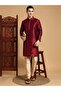 Mens Maroon Self Design Jacquard Silk Kurta Set