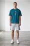 Men's Petrol Blue Vertical Printed Oversize T-Shirt Shorts - 3