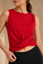 Women's Red Sleeveless Crop Tank Top with Ruched Front Detail - 2