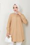 Women's Long Basic Beige Polo Collar Hijab Shirt Dress - 6