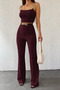 New Season Women's Chain Strap Crop Imported Crepe Blouse and Trousers Two-Piece Set - 4