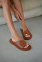 Lorena Gold Accessory Detailed Cross Band Cut Women's Slippers - Taba - 2
