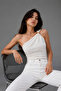 Women's White One-Shoulder Blouse with Accessory Detail and Special Design - 6