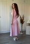 Square Neck Flared Midi Pink Dress with Scarf Detail at the Back - 3