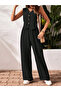 Women's V-Neck Button Detailed Sleeveless Vest and Wide Leg Pants Aerobin Two-Piece Set