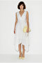 Women's White Lined Back Tie Detailed Double Breasted Collar Asymmetrical Cut Midi Dress 393 60286372 - 2