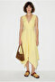 Women's Yellow Lined Back Tie Detailed Double Breasted Collar Asymmetrical Cut Midi Dress 393 60286372 - 2