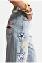 Women's Denim Color 4S6-32 Palazzo Embroidery Design Bermuda Denim Jort - 5