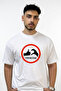 Friendzone Isaret Design Printed Oversize White T-Shirt