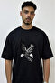 Swooping Eagle Design Printed Oversize Black T-Shirt
