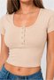 Women's Slim Fit Crop T-Shirt Body Front Snap Button Lycra Short Sleeve Crop Body Blouse Summer Women's T-Shirt Snap Button T-Shirt - 3