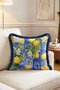 Mediterranean Lemon and Floral Pattern Floor Fringed Throw Pillow Cover - Navy Blue Tassel Pillowcase - 3