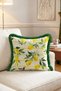 Striped Lemon Pattern Botanical Summer Fringe Throw Pillow Cover - Green Tassel Decorative Pillowcase - 3