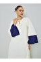 Cream Tie-Up Neck Jalabiya with Contrast Trim - 3