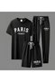 Unisex 3-Piece Set – Los Angeles Printed T-Shirt, Shorts and Trackpants Black