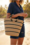 Women's Ribbon Detailed Straw Bag Camel - 2