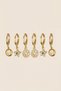 Gold Color Steel Blue Stone Star Figured Dangle Earrings Set of 6