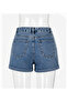Women's Blue Double Leg Denim Shorts Blue Denim Light Snow Wash - 2