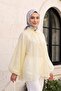 Oversized Tulle Voile Blouse with Tie Collar and Half Buttons - Light Yellow