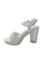 321-26 Glitter Embroidered Satin Single Strap Thick Heel Women's Sandals (11cm) - 3