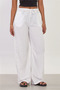 Women's elastic waist frayed wide leg pants - white - 3