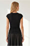 Women's Black Sandy Blouse with Shoulder Accessory Detail Blz-19003417 - 5