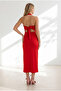 Women's Red Halter Neck Deep Backless Maxi Dress Elb-19002681 - 6