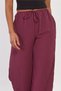 Women's Elastic Waist Crinkled Loose Trousers - Cherry - 2