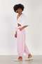 Women's drawstring elastic waist baggy pants - light pink - 3