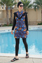 2-Piece Set (with Bonnet Gift) Parachute Fabric Burkini Hijab Swimsuit with Detailed Front and Back Design and Elastic Waist D52