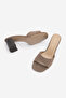 Women's Blunt Toe Banded Thick Heeled Slippers Deyola Brown Suede - 8