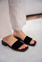 Ellas Genuine Leather Black Wood Look Slippers - 4