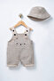 Baby Boy Hat and Salopet Set Striped Cotton Linen Teddy Bear Pocket 2-Piece Set 6-24 Months - 2