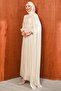 Cream Collar Stoned Draped Janjan Evening Dress - 4