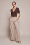 Women's Trousers Palazzo Pants Flowy Fit Loose Waist Elastic Waistband Summer Trousers Wide Leg Beige Fabric